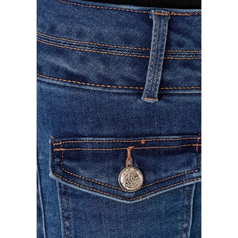 mélange de coton bleu foncé Morgan De Toi Jean pour femme avec bouton argenté décoratif sur la poche avant