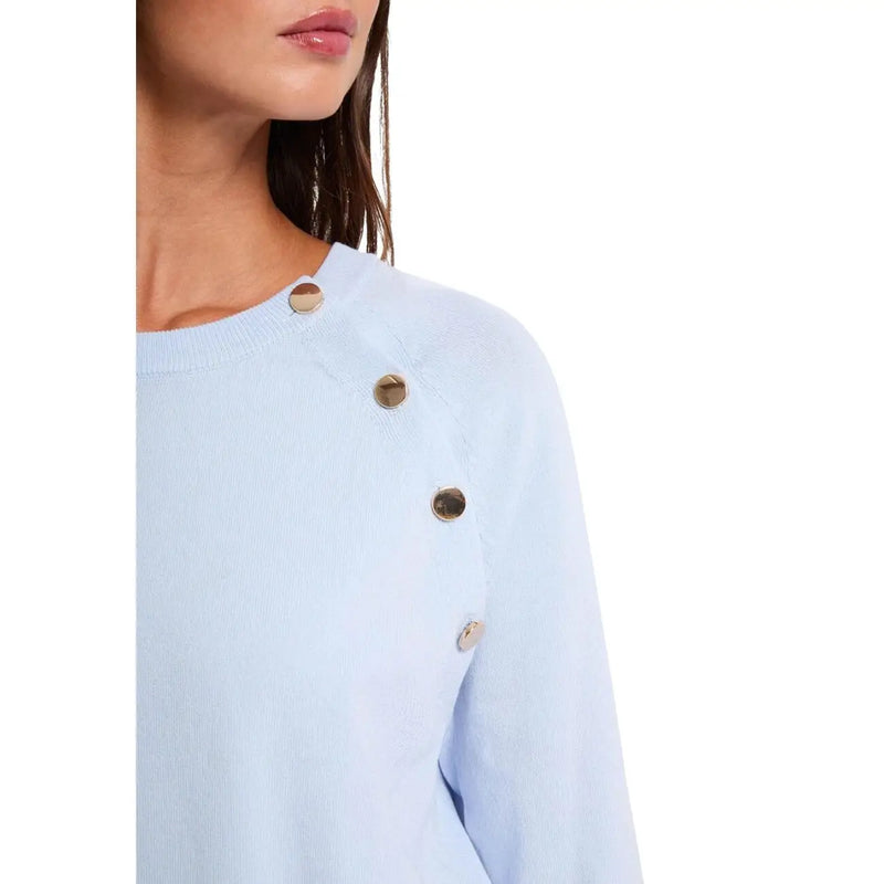 Morgan de toi Gilet boutonné en maille côtelée bleue pour femme, orné de boutons dorés sur le devant, de couleur bleu clair.