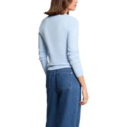 Morgan de toi Pull en maille bleue pour femme, col rond, manches longues, en viscose, ourlet et poignets côtelés