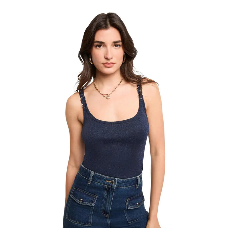 viscose côtelée bleu marine Morgan De Toi débardeur à bretelles pour femme top avec des bretelles spaghetti réglables