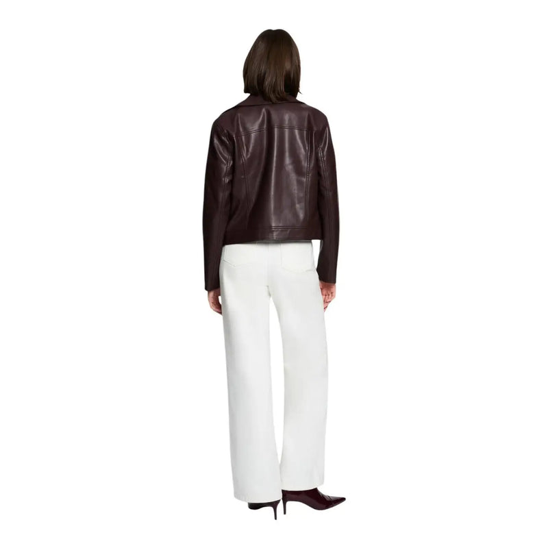 Morgan De Toi women bordeaux blazer synthetic leather jacket with sleek dark brown faux leather and classic collar detailing