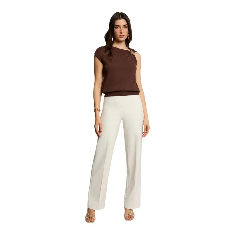 Morgan De Toi pull sans manches marron pour femme top avec un modèle asymétrique marron et une subtile broderie à l'épaule