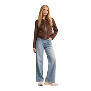 veste en cuir marron par morgan de toi avec fermeture éclair sur le devant et deux poches à rabat en polyester élasthanne