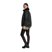 Morgan De Toi Veste en similicuir noir pour femme, avec col doublé de fourrure douce et fermeture boutonnée sur le devant