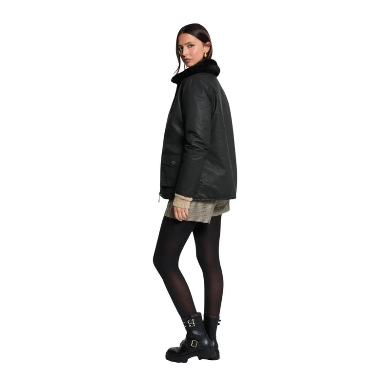 Morgan De Toi Veste en similicuir noir pour femme, avec col doublé de fourrure douce et fermeture boutonnée sur le devant