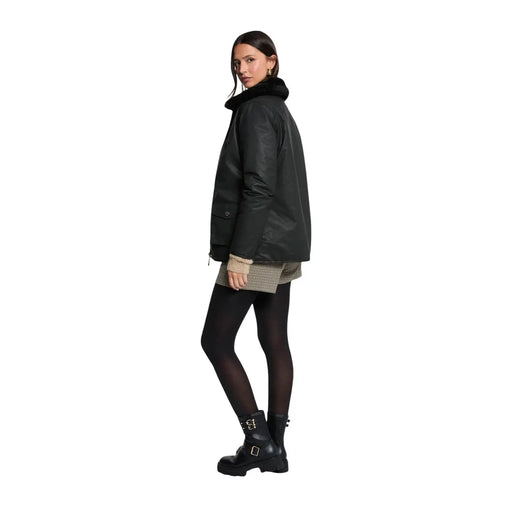 Morgan De Toi Veste en similicuir noir pour femme, avec col doublé de fourrure douce et fermeture boutonnée sur le devant
