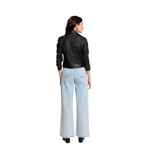 Morgan De Toi Veste de motard pour femme en similicuir noir, manches longues et col classique, en polyuréthane.
