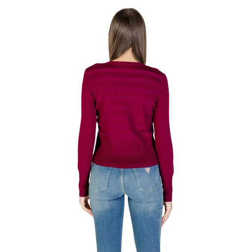 Morgan de toi Cardigan fuchsia pour femme, pull en maille à manches longues en mélange de viscose avec une texture côtelée horizontale subtile