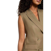 Blazer beige sans manches avec boutons dorés et revers structurés de Morgan De Toi Gilet vert pour femme en polyester mélangé