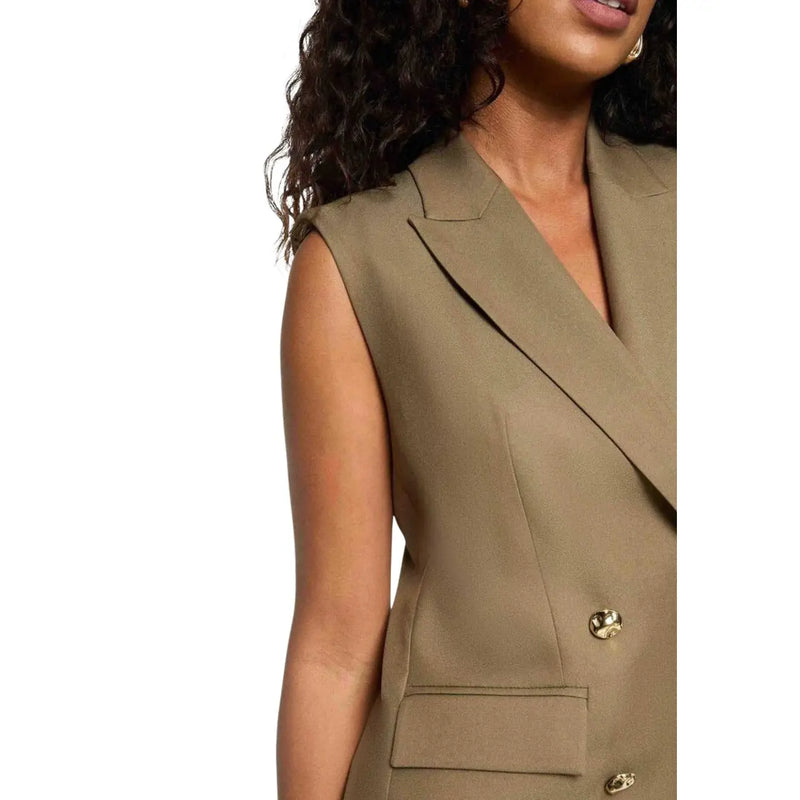 Blazer beige sans manches avec boutons dorés et revers structurés de Morgan De Toi Gilet vert pour femme en polyester mélangé