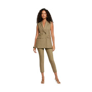 Blazer vert olive croisé sans manches avec boutons dorés et poches à rabat en mélange de polyester par morgan de toi