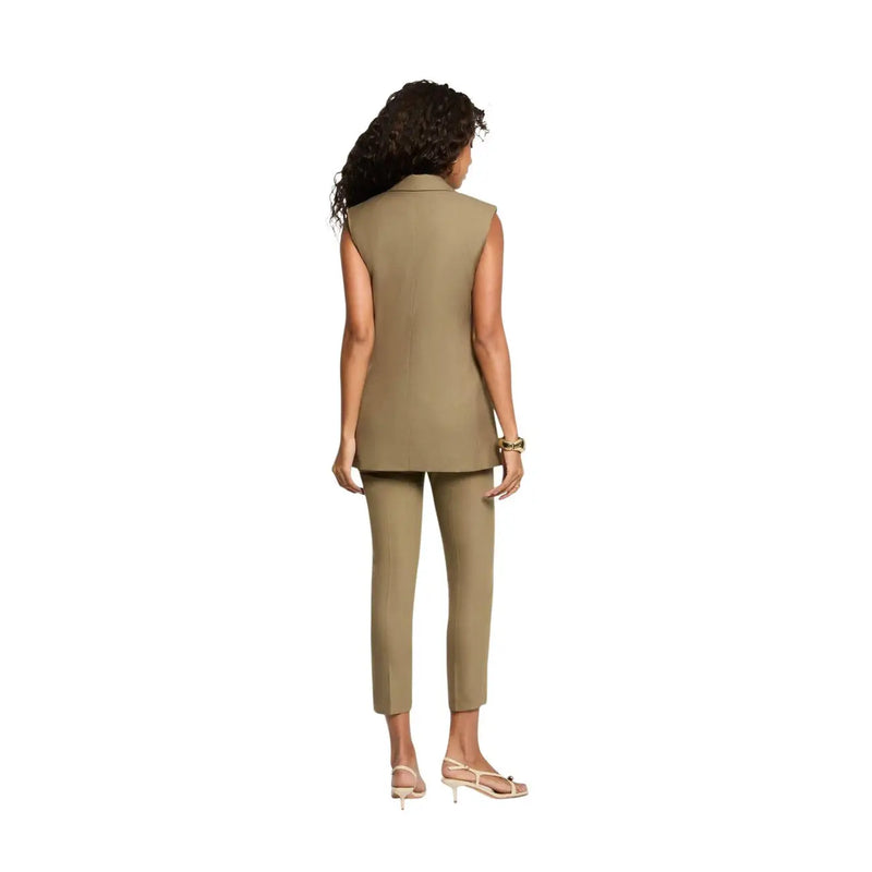 Morgan De Toi Gilet sans manches vert olive pour femme, col V, en mélange de polyester, coupe ajustée et col cranté.