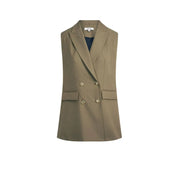 Morgan de toi Gilet vert pour femme, col en V, mélange de polyester, coupe ajustée, style blazer croisé avec boutons dorés