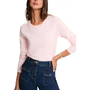 Morgan De Toi Pull rose en maille pour femme, mélange de viscose, manches longues douces et ornements en cristal aux épaules.