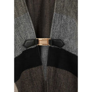 Morgan de toi women sleeveless beige polyester blazer with sleek gold metal buckle and black leather tabs on gray coat