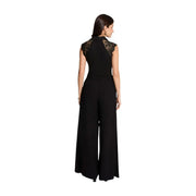Morgan de toi Combinaison pantalon noire sans manches pour femme, ornée de dentelle, avec col rond et pantalon à jambes larges en tissu élégant
