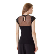 Morgan de toi femme sans manches col rond noir top avec un dos en résille transparente et des détails en dentelle aux épaules