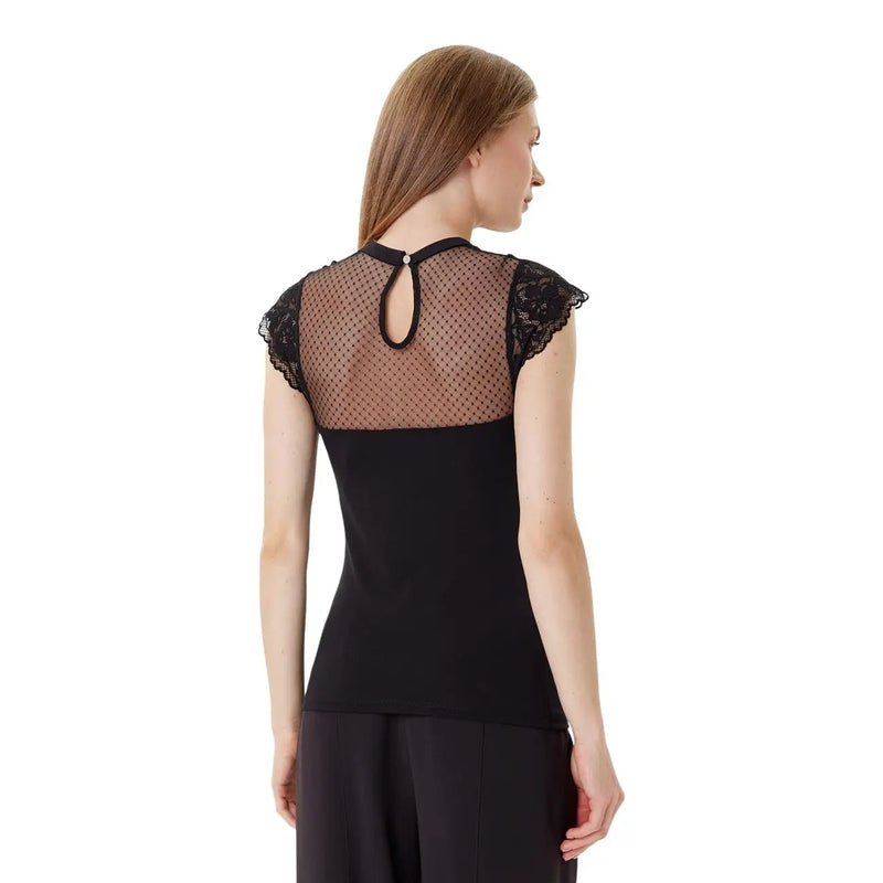 Morgan de toi femme sans manches col rond noir top avec un dos en résille transparente et des détails en dentelle aux épaules