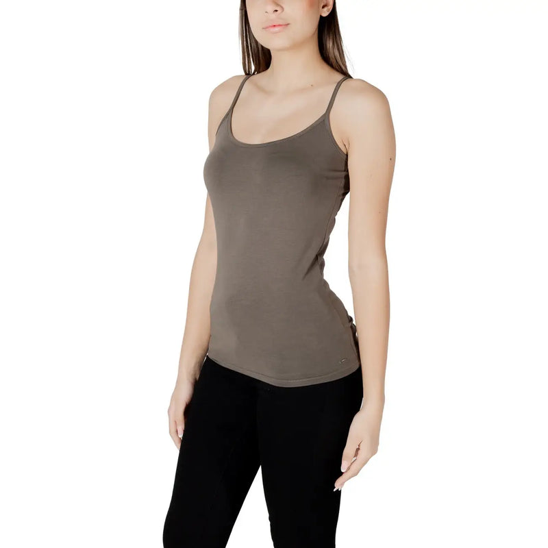 Morgan De Toi femmes tank top en coton vert olive avec des bretelles spaghetti et une finition en tissu lisse