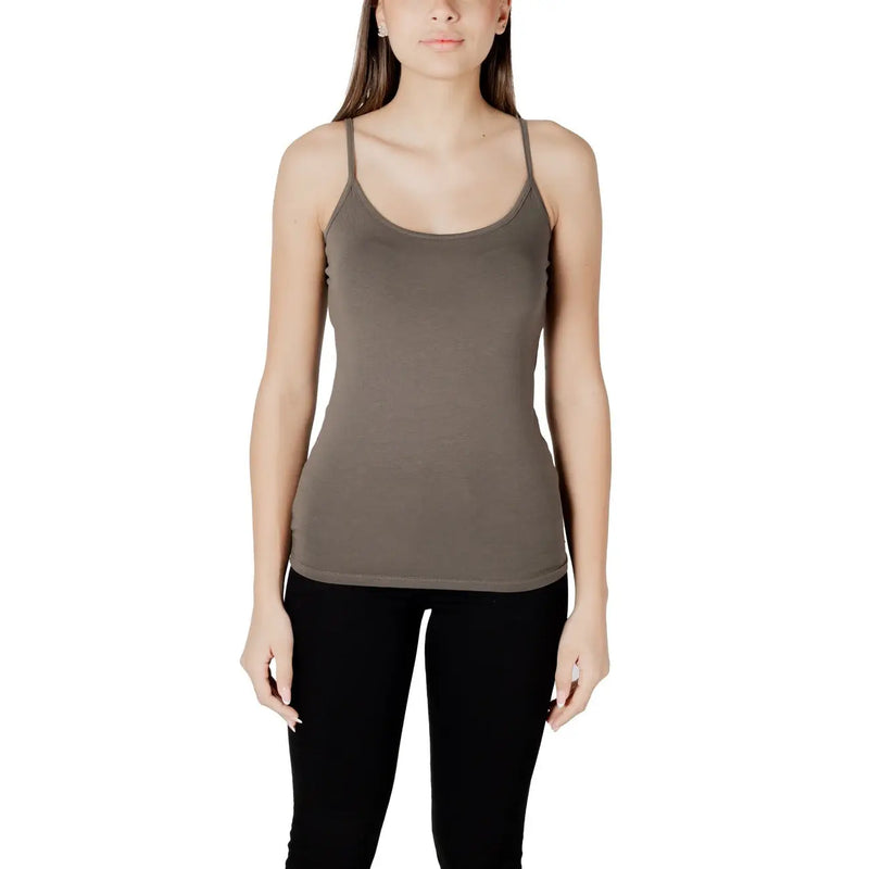 Morgan de Toi femmes tank top Chemise en coton vert à col rond et fines bretelles, confectionnée dans un tissu lisse et élégant.