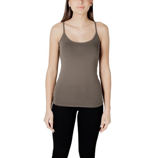 Morgan de Toi femmes tank top Chemise en coton vert à col rond et fines bretelles, confectionnée dans un tissu lisse et élégant.
