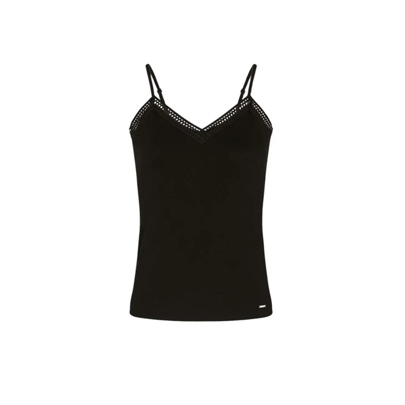 Morgan De Toi femmes tank top Débardeur à fines bretelles et col en V orné de dentelle noire, en viscose et élasthanne