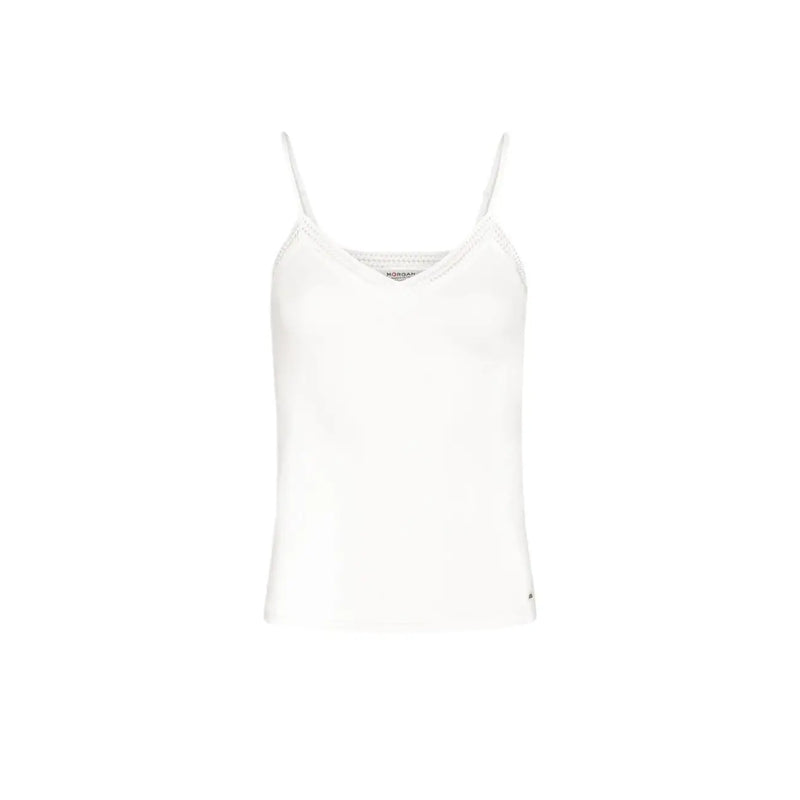 Morgan De Toi femmes tank top Débardeur en viscose élasthanne blanche à col en V et délicate bordure en dentelle le long de l'encolure.
