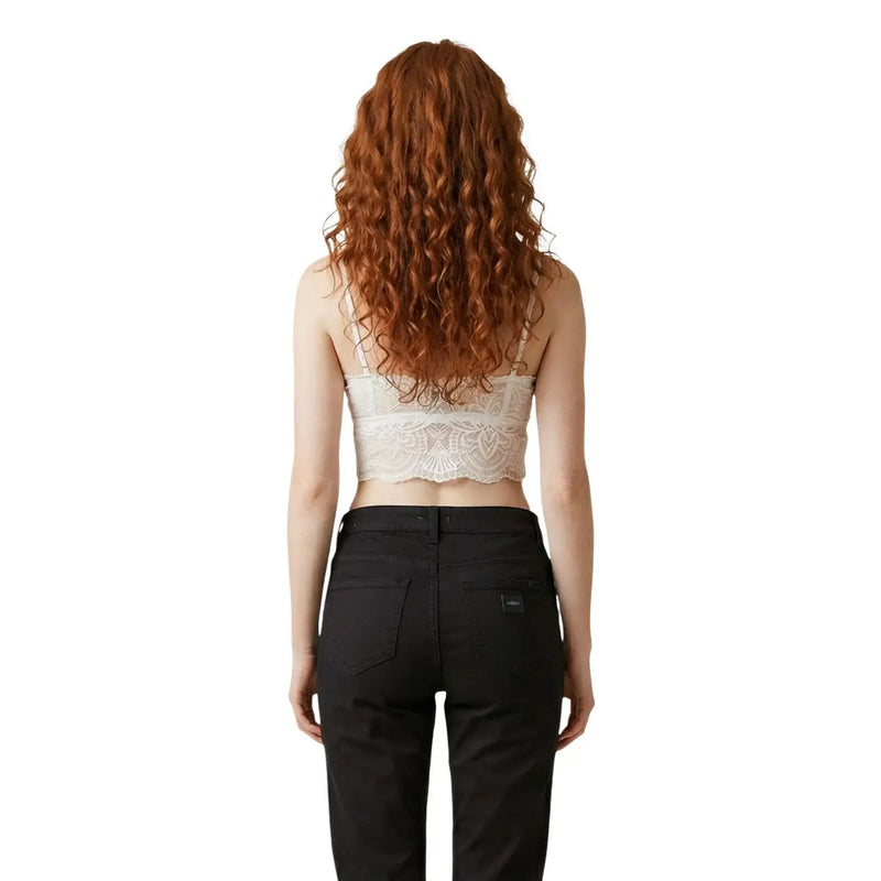 Morgan de toi crop top blanc en dentelle à col V pour femme top avec des motifs floraux complexes et de fines bretelles en polyamide