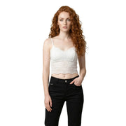 crop top en dentelle blanche top avec de délicates broderies florales et de fines bretelles spaghetti par Morgan De Toi en polyamide