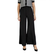 Morgan de toi Pantalon femme noir en polyester à jambes larges, en tissu fluide et lisse avec de discrets plis à la taille