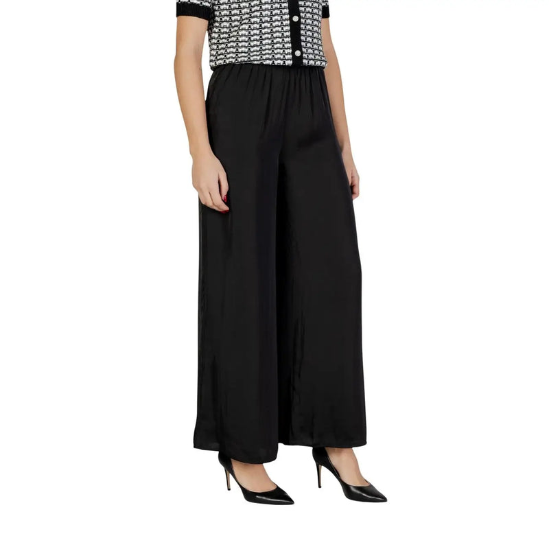 jambes larges noires Morgan De Toi Pantalon pour femme en polyester lisse avec taille élastique pour un confort optimal