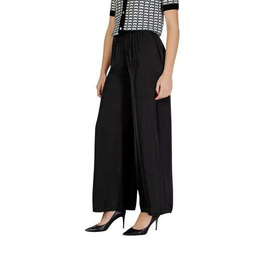 Morgan De Toi Pantalon pour femme noir en polyester avec taille élastique et tissu fluide à jambes larges