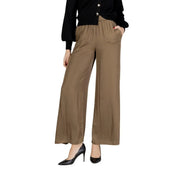 Morgan De Toi Pantalon femme en polyester beige, coupe ample à jambes larges et plis discrets à la taille haute