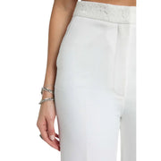 Blanc taille haute Morgan de toi Pantalon pour femme avec poches avant zippées et ceinture en dentelle texturée.