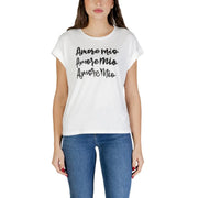 Morgan De Toi T-shirt blanc en coton modal pour femme, col rond, avec inscription « amore mio » en écriture cursive noire sur la poitrine