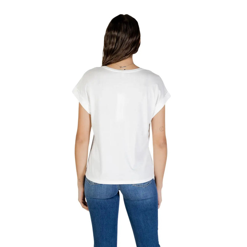 Morgan De Toi T-shirt blanc en coton modal pour femme, coupe décontractée, manches courtes et encolure arrondie (vue de face)
