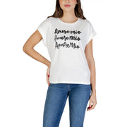 Morgan De Toi T-shirt blanc en coton modal pour femme, col rond, avec inscription « amore mio » en écriture cursive noire sur la poitrine