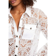 Morgan De Toi women white long sleeve polyester classic shirt with intricate floral lace patterns and silver buttons