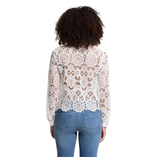 Morgan De Toi Chemise classique blanche à manches longues pour femme, ornée d'un chemisier en dentelle blanche à motifs floraux complexes en polyester.