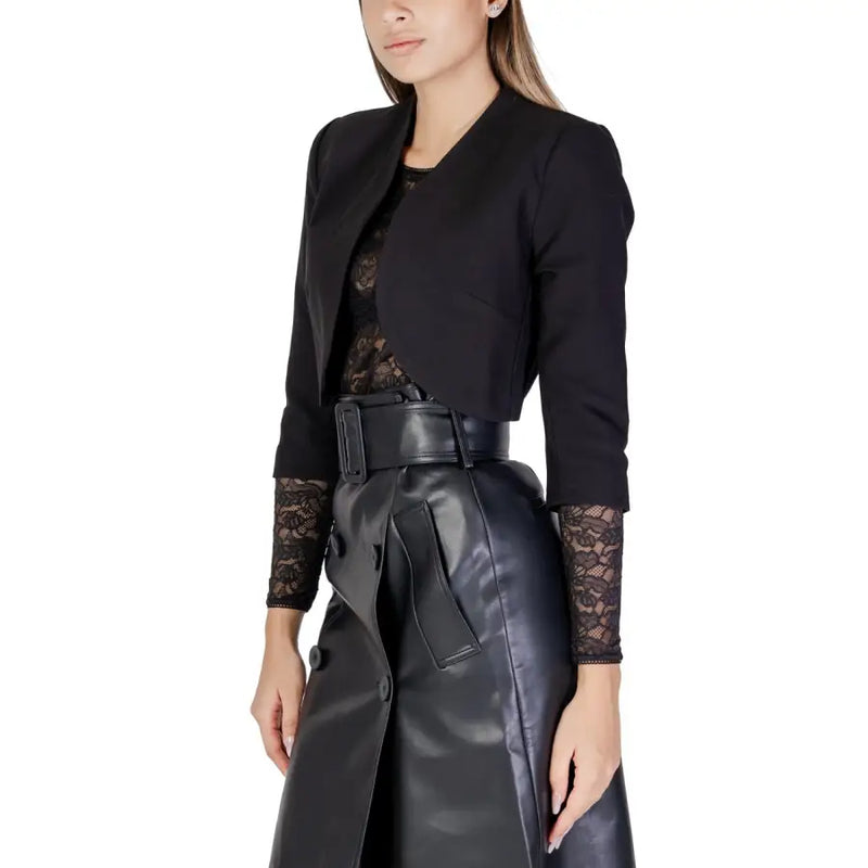 Morgan de toi Cardigan noir pour femme à manches 3/4 orné de dentelle sur les manches courtes style blazer.