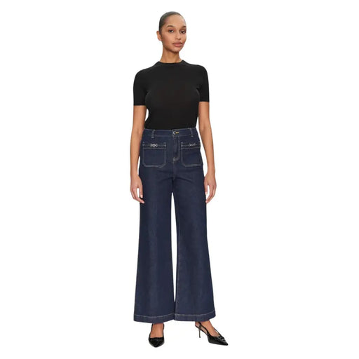 Morgan De Toi Jean en coton bleu foncé à jambes larges pour femme, avec poches