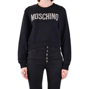 Black Moschino cotton print sweatshirt for women with silver lettering