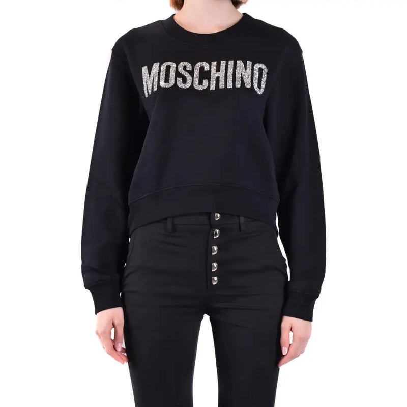 Black Moschino cotton print sweatshirt for women with silver lettering