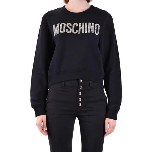 Black Moschino cotton print sweatshirt for women with silver lettering