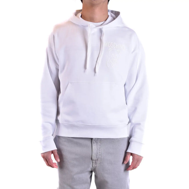 Moschino Sweat à capuche pour homme en coton blanc avec logo brodé discret et cordons de serrage assortis