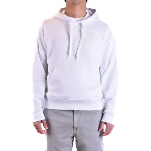 Moschino Sweat à capuche pour homme en coton blanc avec logo brodé discret et cordons de serrage assortis