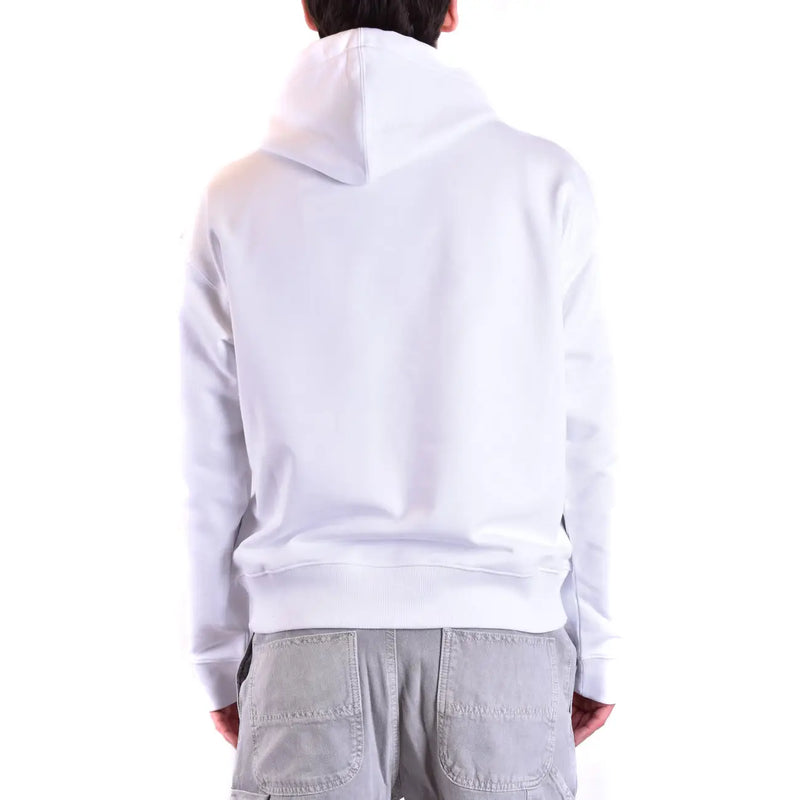 White Moschino men hoodie sweatshirt made of soft smooth cotton with a round neck and clean lines