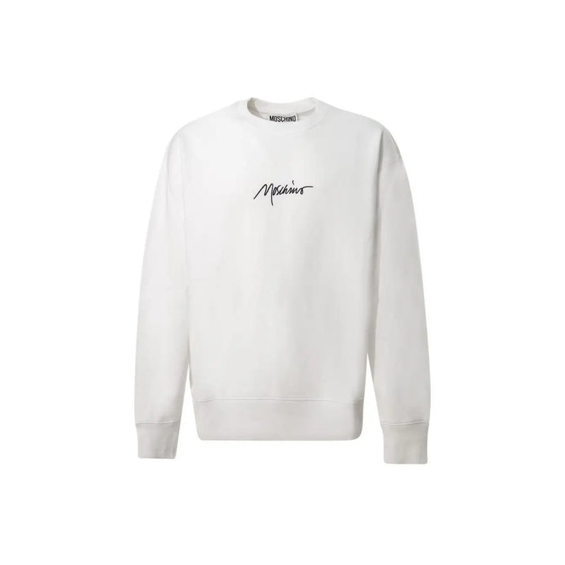 Blanc Moschino Sweat-shirt homme en coton, col rond et logo brodé noir.