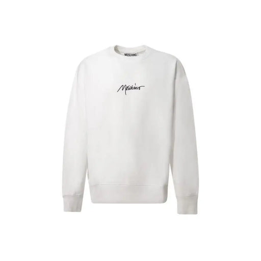 Blanc Moschino Sweat-shirt homme en coton, col rond et logo brodé noir.