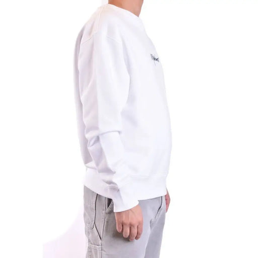 Moschino Sweat-shirt homme blanc en coton, col rond, avec petit logo noir brodé sur la poitrine gauche